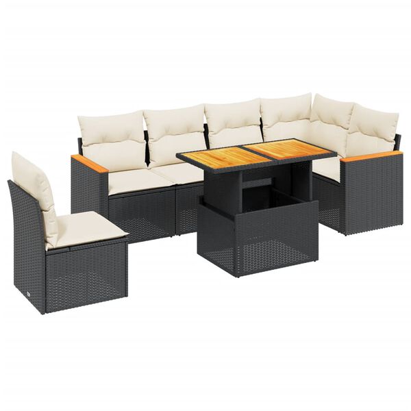 vidaXL Set Divani da Giardino con Cuscini 7pz Nero Polyrattan