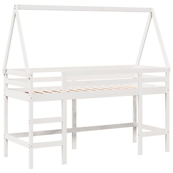 vidaXL Letto Soppalco con Scala e Tetto Bianco 90x190 cm Massello Pino