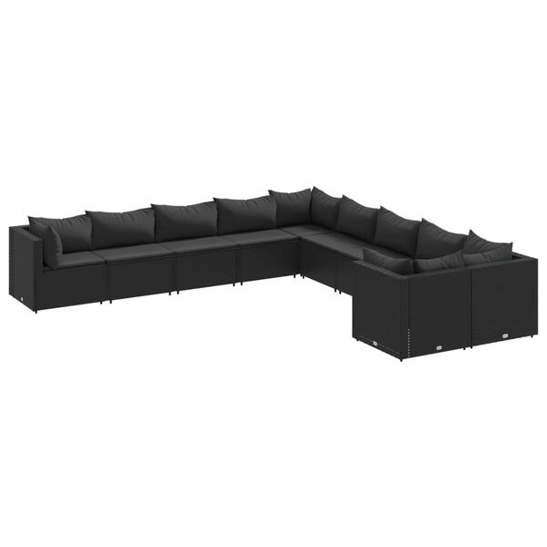 vidaXL Set Divani da Giardino 10pz con Cuscini in Polyrattan Nero