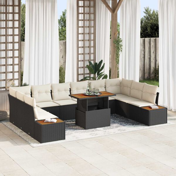vidaXL Set Divano da Giardino 11 pcs Nero Poly Rattan