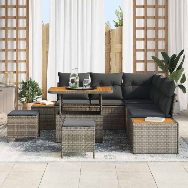 vidaXL Set Divano da Giardino con cuscino 8 pcs Grigio Poly Rattan