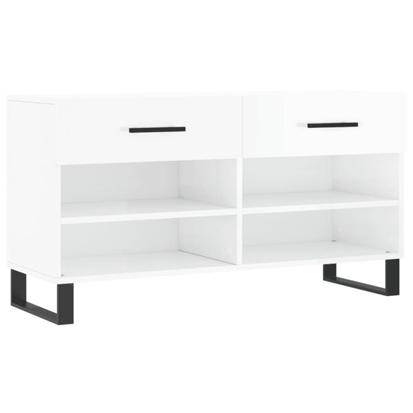 vidaXL Panca Porta Scarpe Bianco Lucido 102x35x55 cm Legno Multistrato