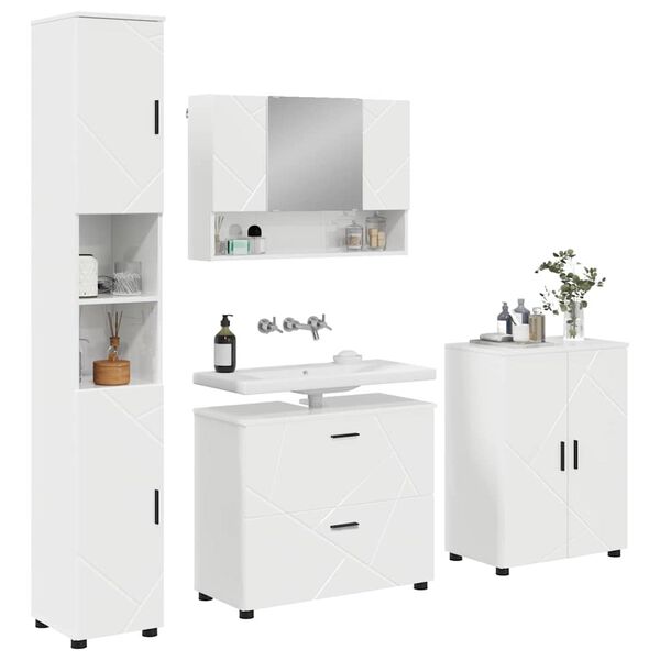 vidaXL Set di mobili per il bagno con cassetto 4 pcs Bianco Lucido