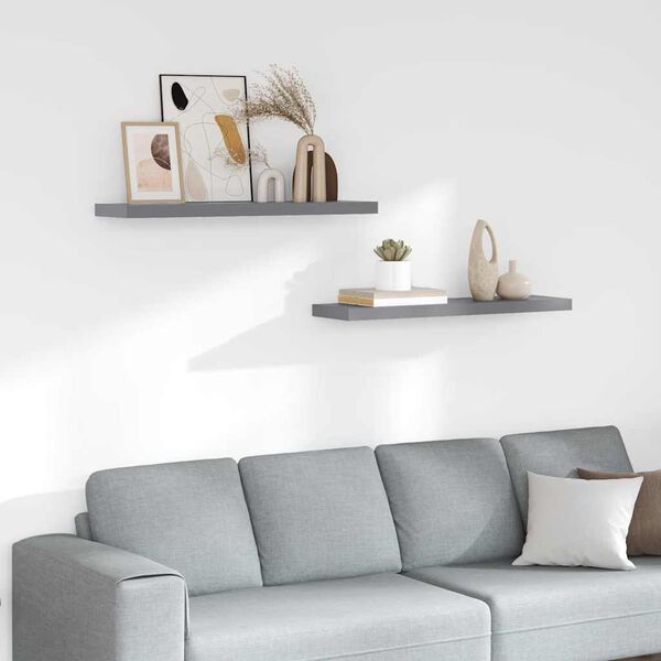 vidaXL Scaffali a Parete 2 pz Grigi 90x23,5x3,8 cm in MDF
