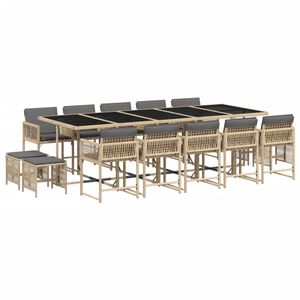 vidaXL Set Pranzo da Giardino 15 pz con Cuscini Beige Misto Polyrattan