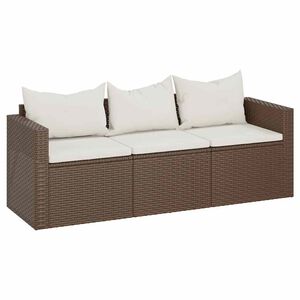 vidaXL Divano da Giardino a 3 Posti con Cuscini in Polyrattan Marrone