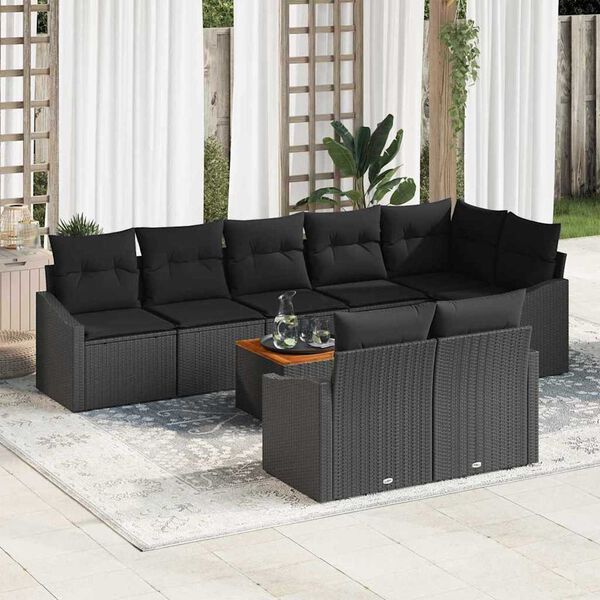 vidaXL Set Divano da Giardino con archiviazione 9 pcs Nero polyrattan