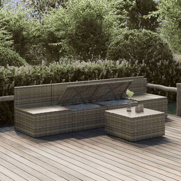 vidaXL Set Divani da Giardino 5 pz con Cuscini in Polyrattan Grigio
