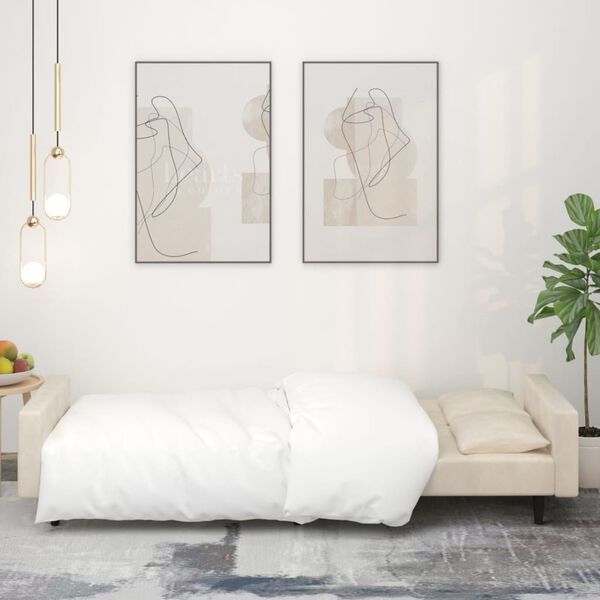 vidaXL Divano Letto a 2 Posti con 2 Cuscini Crema in Velluto