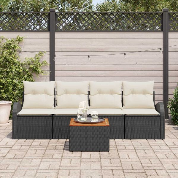 vidaXL Set Divano da Giardino con cuscino 5 pcs Nero polyrattan