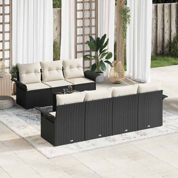 vidaXL Set Divano da Giardino 8 pcs Nero e Crema polyrattan