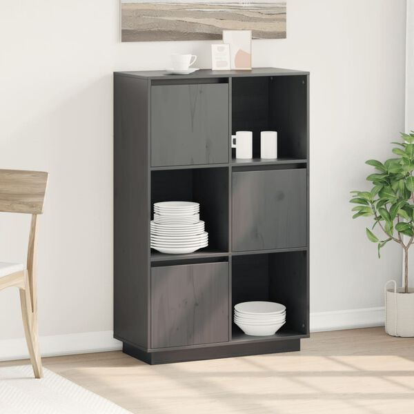 vidaXL Credenza Grigia 74x35x117 cm in Legno Massello di Pino