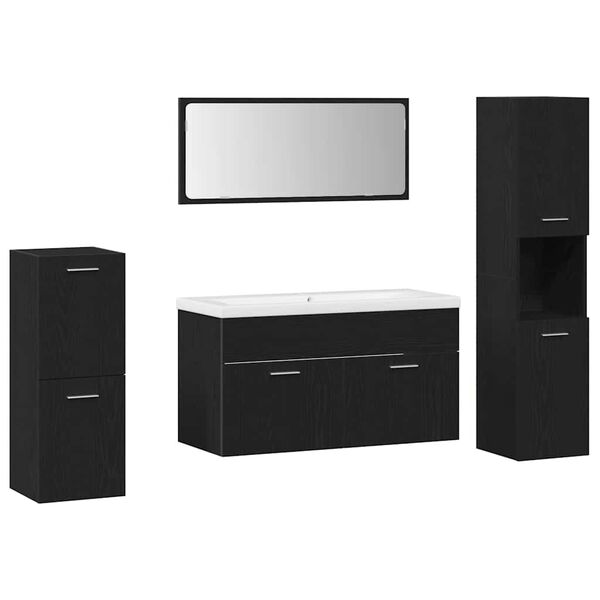 vidaXL Set di mobili per il bagno 5 pcs Rovere Nero Legno multistrato