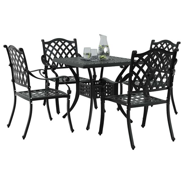 vidaXL Set di Tavolo da Giardino 5 pcs Nero Alluminio pressofuso
