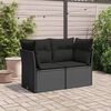 vidaXL Divano da giardino con cuscini 2 posti nero in polyrattan