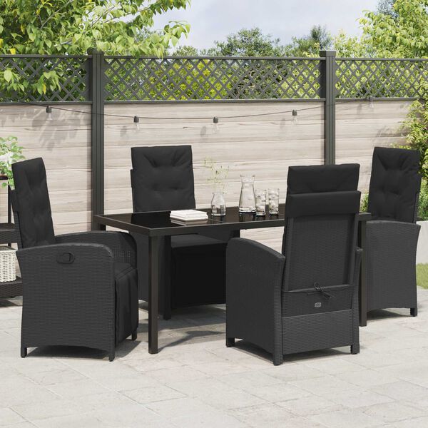 vidaXL Set da Pranzo per Giardino con cuscino 5 pcs Nero polyrattan