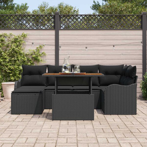 vidaXL Set Divano da Giardino con archiviazione 7 pcs Nero Poly Rattan