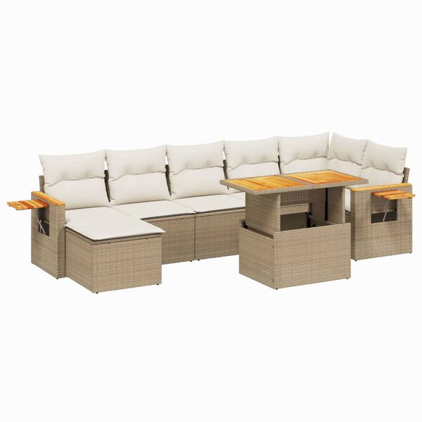 vidaXL Set Divano da Giardino 8 pz con Cuscini Beige in Polyrattan