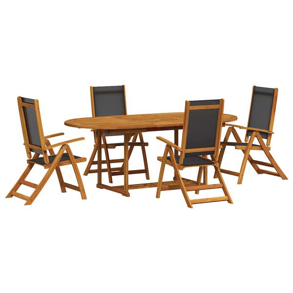 vidaXL Set Pranzo da Giardino 5pz Legno Massello di Acacia e Textilene