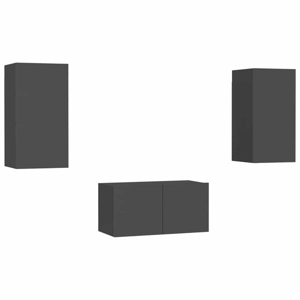 vidaXL Set Mobili Porta TV 3 pz Grigio in Legno Multistrato