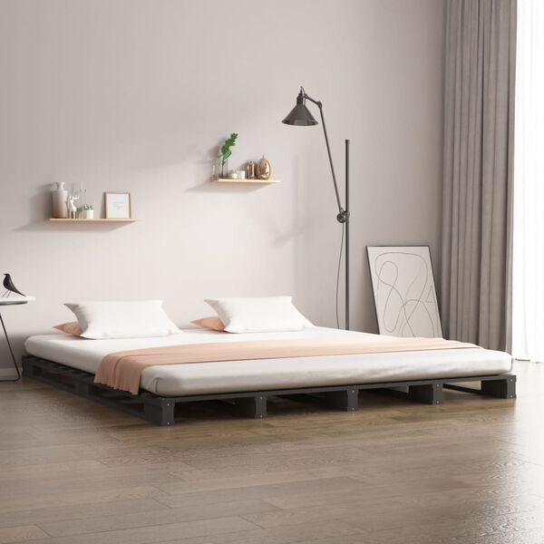 vidaXL Letto a Pallet Grigio 200x200 cm in Legno Massello di Pino