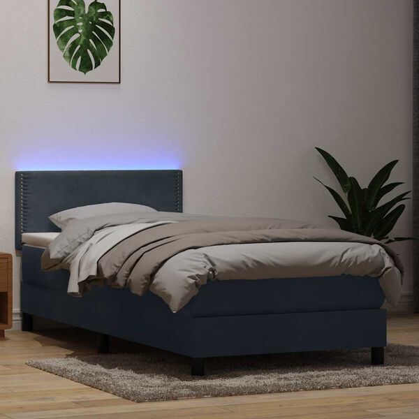 vidaXL Letto a Molle con Materasso e LED Grigio Scuro 90x220 cm Velluto