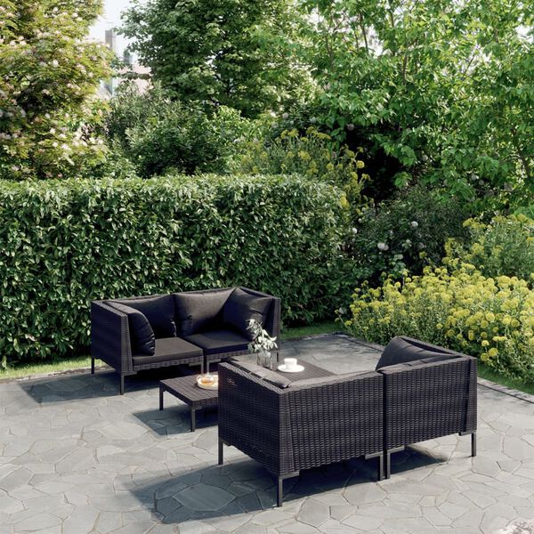 vidaXL Divani da Giardino 5 pz con Cuscini in Polyrattan Grigio Scuro