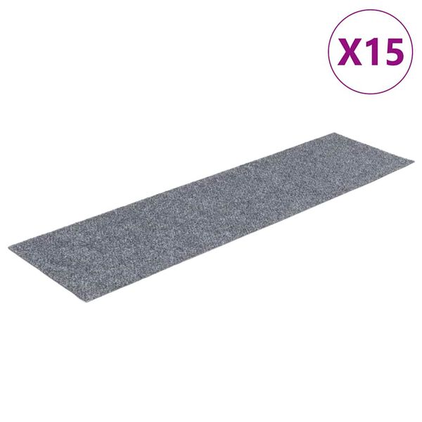 vidaXL Tappetini per scale autoadesivi 15 pz 76x20 cm Grigio chiaro Rettangolari