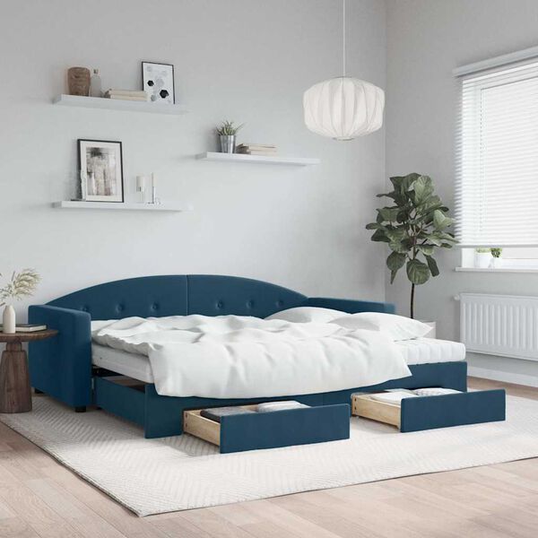 vidaXL Divano Letto Estraibile con Cassetti Blu 90x200 cm in Velluto