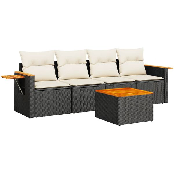vidaXL Set Divani da Giardino 5 pz con Cuscini in Polyrattan Nero