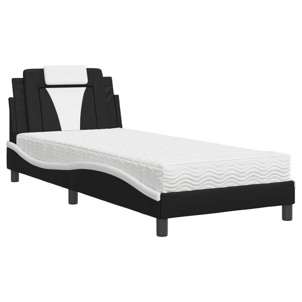 vidaXL Letto Viana con Materasso Nero e Bianco 90x200 cm in Similpelle