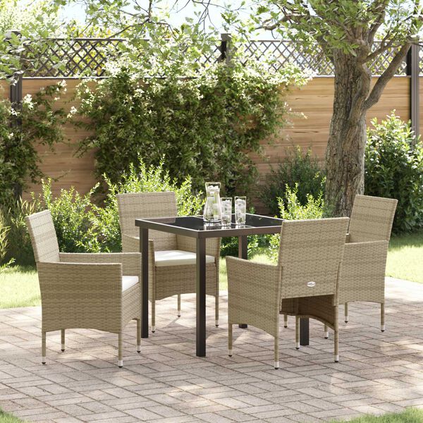 vidaXL Set da Pranzo per Giardino con cuscino 5 pcs Beige polyrattan