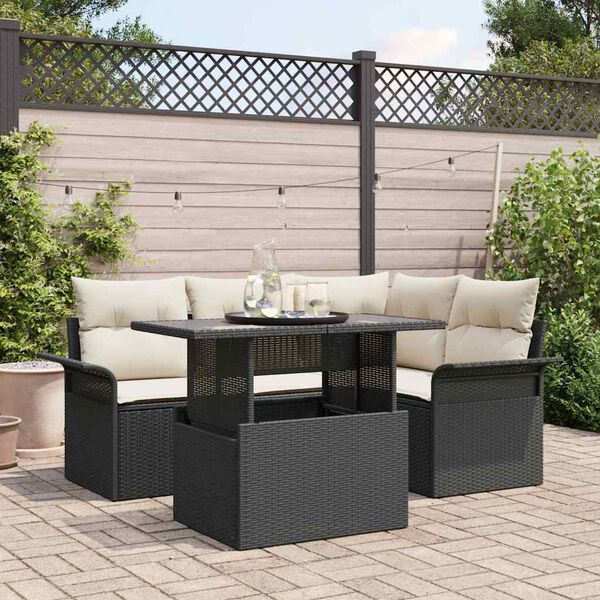 vidaXL Set Divano da Giardino con cuscino 5 pcs Nero Poly Rattan