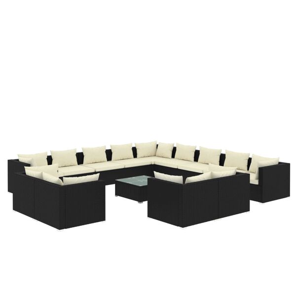 vidaXL Set Divani da Giardino 14 pz con Cuscini in Polyrattan Nero