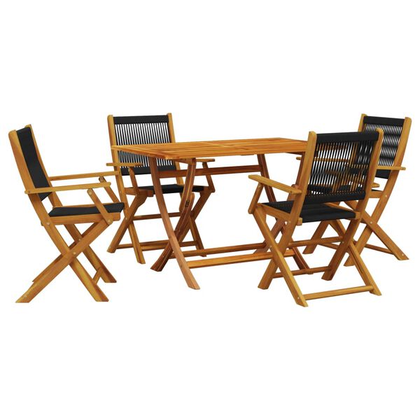 vidaXL Set Pranzo da Giardino 5 pz Nero Polipropilene e Legno Massello