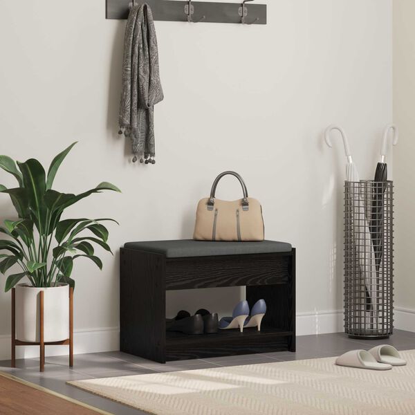 vidaXL Panca per ingresso con cuscino Rovere Nero 63 x 38 x 45 cm