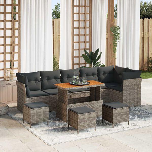 vidaXL Set Divano da Giardino 10 pcs Grigio polyrattan