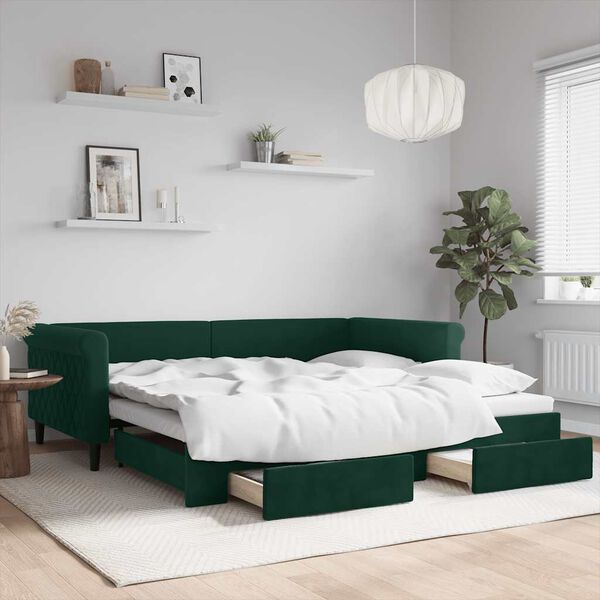 vidaXL Divano Letto Estraibile Cassetti Verde Scuro 100x200cm Velluto