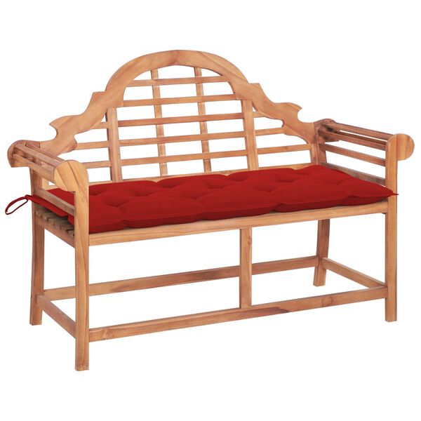vidaXL Panca da Giardino con Cuscino Rosso 120 cm in Legno di Teak
