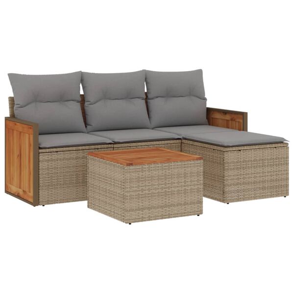 vidaXL Set Divano da Giardino 5 pz con Cuscini Beige in Polyrattan
