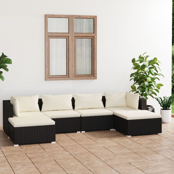 vidaXL Set Divani da Giardino 6 pz con Cuscini in Polyrattan Nero