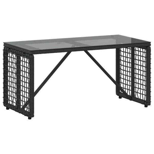 vidaXL Tavolo da Esterno Nero 80 x 40 x 40 cm Rattan PE e Vetro