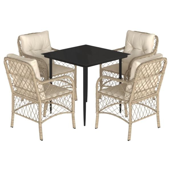 vidaXL Set da Pranzo da Giardino 5 pz con Cuscini Beige in Polyrattan