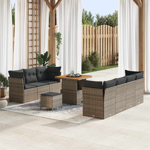vidaXL Set Divano da Giardino con cuscino 10 pcs Grigio polyrattan