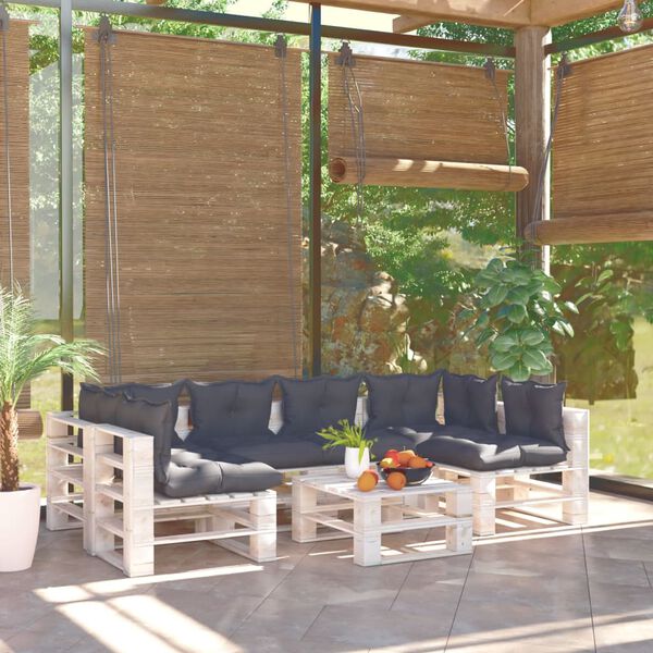 vidaXL Set Divani da Giardino Pallet 7 pz con Cuscini in Legno di Pino