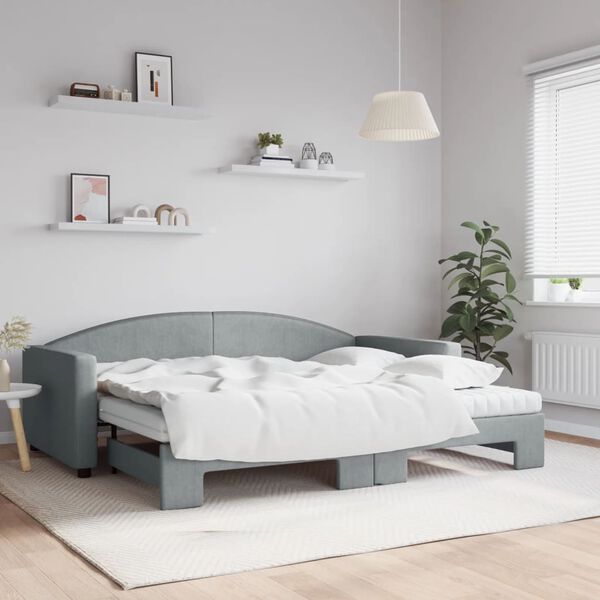 vidaXL Divano Letto Estraibile Materassi Grigio Chiaro 90x200 Tessuto
