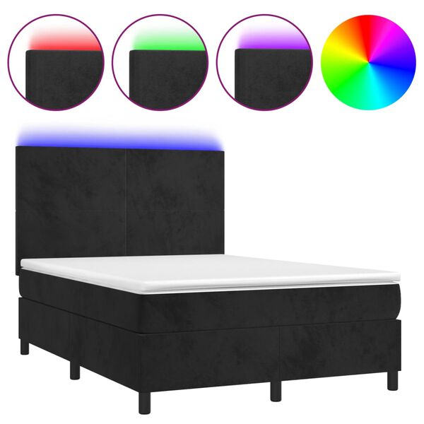 vidaXL Letto a Molle con Materasso e LED Nero 140x200 cm in Velluto