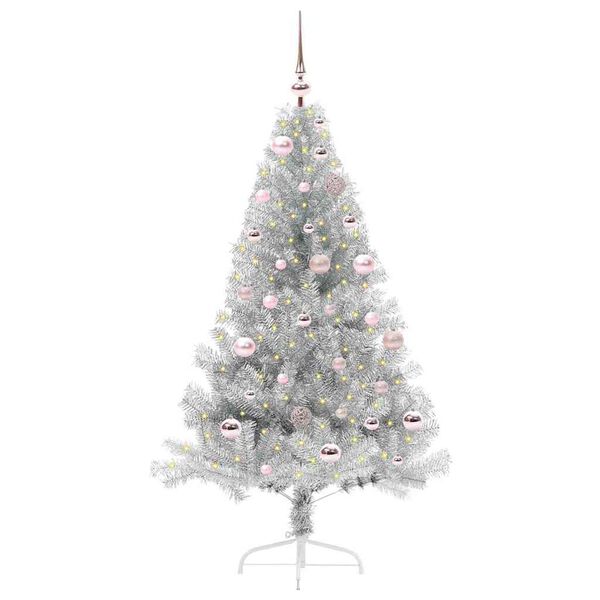 vidaXL Albero di Natale artificiale con luci integrate Argento 150 cm