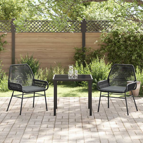 vidaXL Set da Pranzo per Giardino con cuscino 3 pcs Nero polyrattan