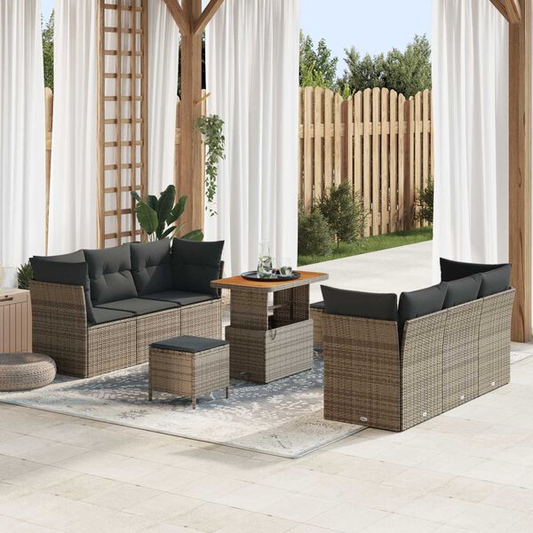 vidaXL Set Divano da Giardino 9 pcs Grigio polyrattan
